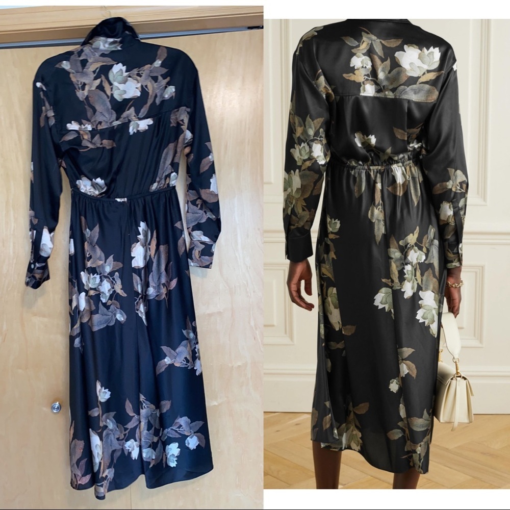 Vince Lisianthus Tie-front Floral-print Satin Midi Shirt Dress - Black - Picture 2 of 16
